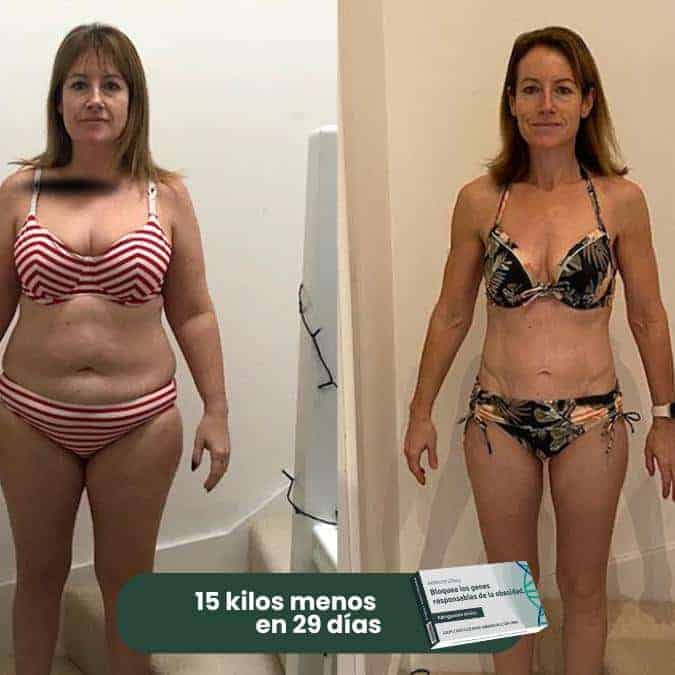 Donna prima e dopo perdita di peso di 15 kg in 29 giorni.