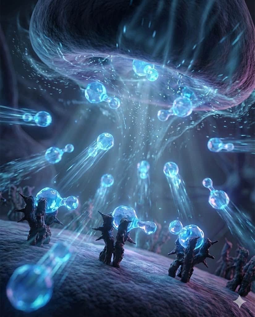 Meduse e organismi marini bioluminescenti in acque profonde.