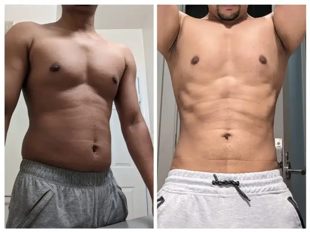 Prima e dopo la trasformazione del corpo muscoloso.